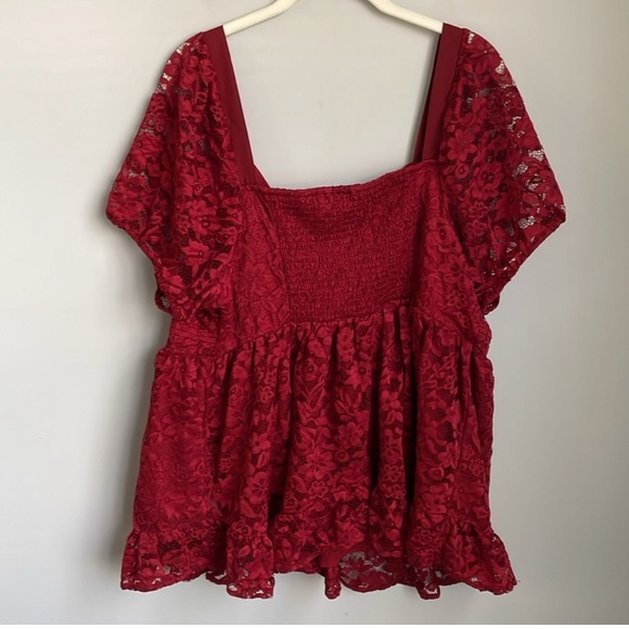 New Torrid Dark Red Lace Short Sleeve
Babydoll Top Size 2X - Picture 6 of 12